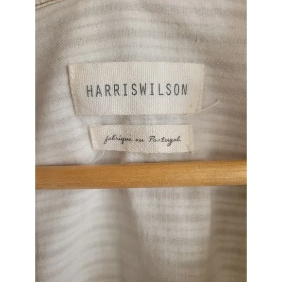 Harris Wilson Edouard Striped Button Shirt Olive Green White Viscose Cotton S - Picture 4 of 8